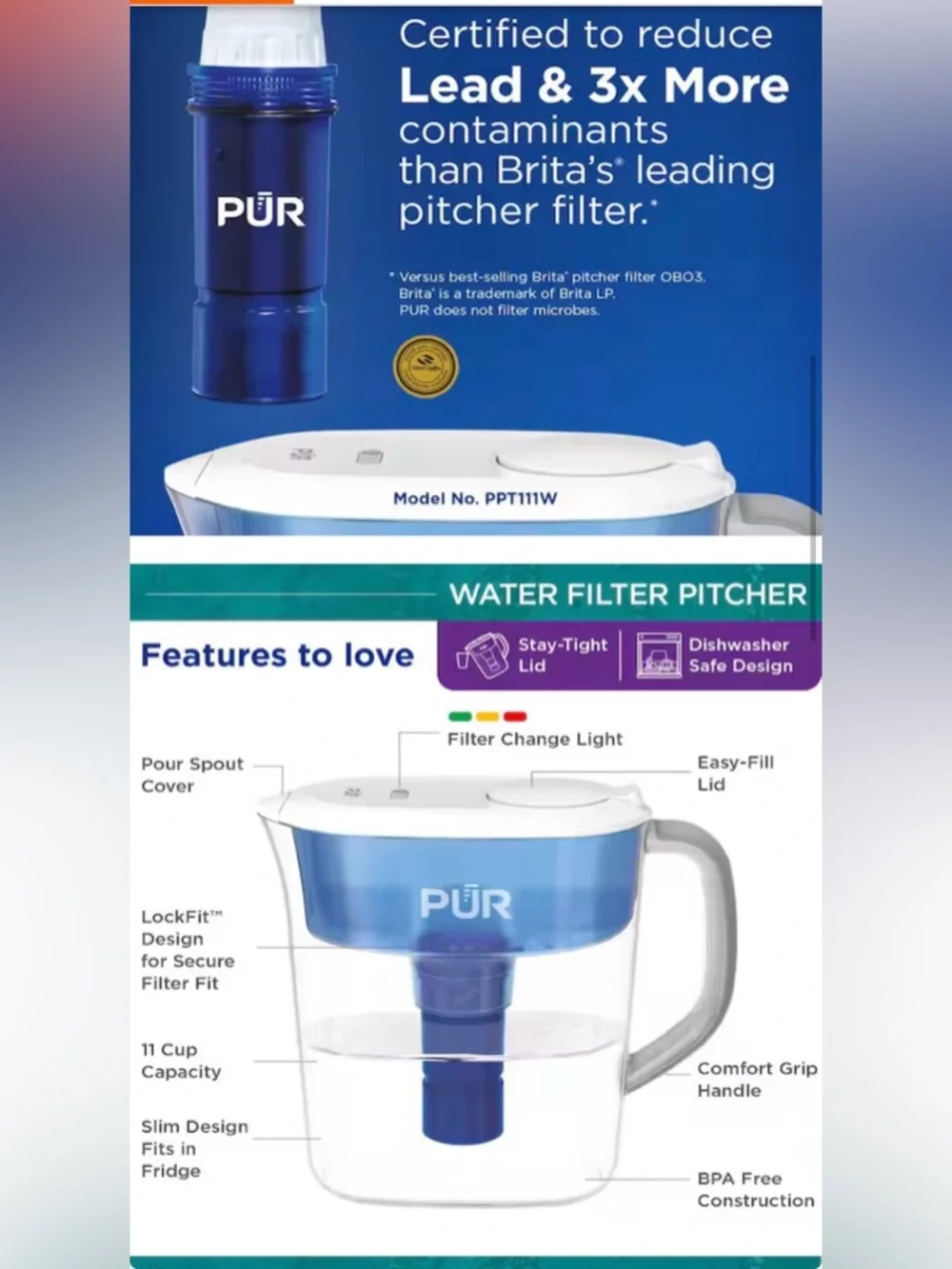 NWT!! PUR Maxion Water Filter Pitcher 11 Cup Ultimate Pitcher Filtration System
